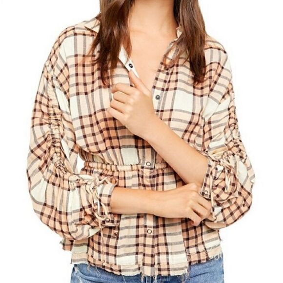 NEW Free People Pacific Dawn Drawstring Plaid Top - Picture 3 of 8